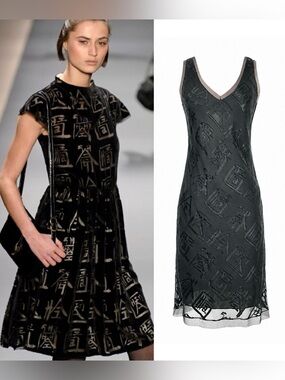 Vintage VIVIENNE TAM F/W 2006 Chinese Character Calligraphy Slip Dress in Black